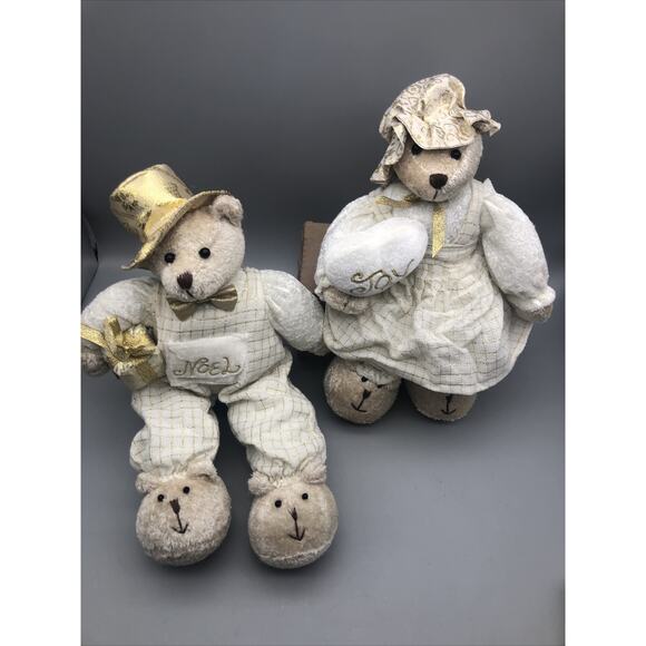 NOEL & JOY CHRISTMAS BEAR Plush Stuffed Animal RARE 14" & 12”Beige Bear Vtg.READ - Picture 2 of 16